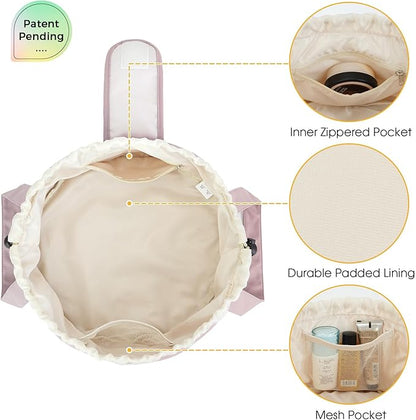 Narwey Barrel Drawstring Makeup Bag Pink Large Cosmetic Bag Make up Bags Toiletry Bag Travel Bags for Toiletries Organizer for Women Gift for Teen Girls (Dusty Rose) (Patent)