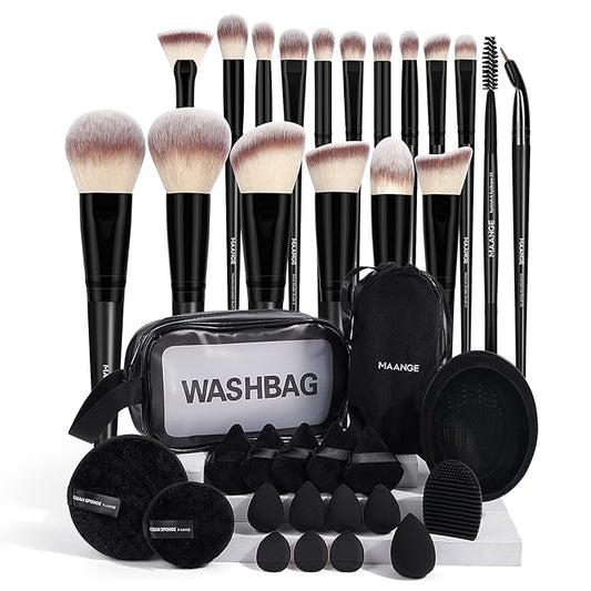 MAANGE 37 Pcs Makeup Brush Set Premium Synthetic Make Up Brushes Foundation Eye Shadow Powder Concealers Brushes Set for Beginners & Professional Makeup Tool Set (Black)