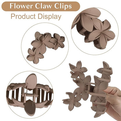 ANBALA 4PCS Hawaiian Plumeria Flower Hair Clips - Large Non-Slip Matte Claw Clips for Women, Strong Hold Beach Hair Accessories