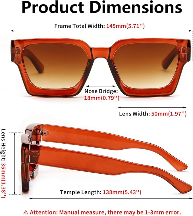 FEISEDY Retro 90s Square Sunglasses for Women Men Trendy Chunky Rectangle Sunglasses UV400 Protection B2385