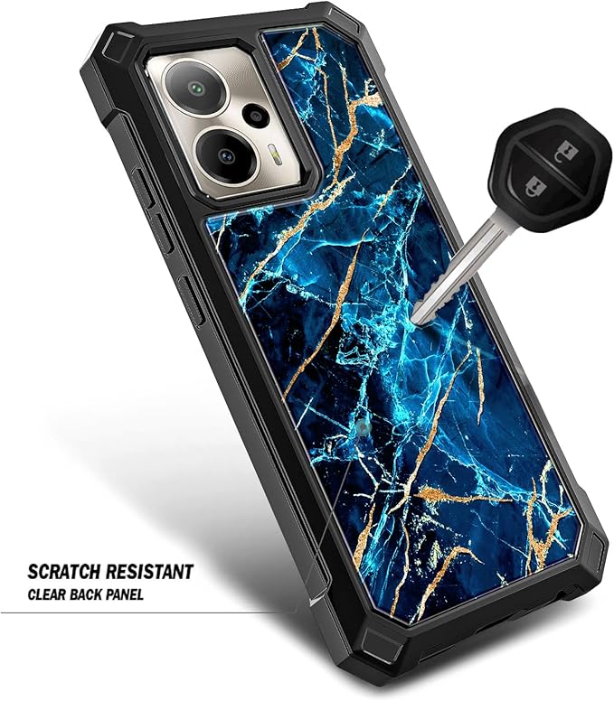 for Cricket Outlast 5G 2024 Case, AT&T Motivate Pro 5G with [Built-in Screen Protector], [9FT Military Grade Drop Tested] Full-Body Protective Shockproof Bumper Case (Marble Sapphire)
