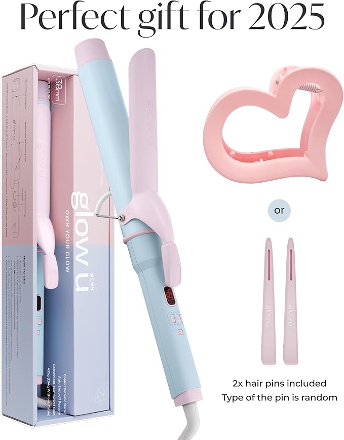 1 1/2 inch Extra Long Curling Iron - 10 Temperature Modes Fast and Easy Styling - 7.3" Ceramic Barrel Hair Wand for All Hair Types Blowout, Beach Waves, Bouncy Curls - Cotton Candy