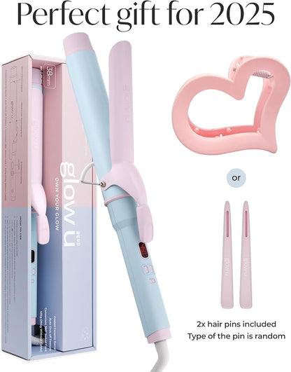 1 1/2 inch Extra Long Curling Iron - 10 Temperature Modes Fast and Easy Styling - 7.3" Ceramic Barrel Hair Wand for All Hair Types Blowout, Beach Waves, Bouncy Curls - Cotton Candy