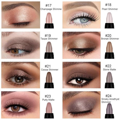8Pcs Cream Eye Shadow Brightener Sticks Set for Eyes, Champagne Pearl Taupe Bronze Cocoa Stone Putty Smoky Amethyst, Halloween Makeup, Matte Shimmer Eye Shadow Pencil Pen Crayon Waterproof 03
