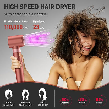 5 in 1 Rose Red High-Speed Hot Air Styler - Frizz-Free Hair Dryer Brush & Air Wrap, Fast Drying with No Heat Damage - Curl, Volumize, Straighten Travel Bag