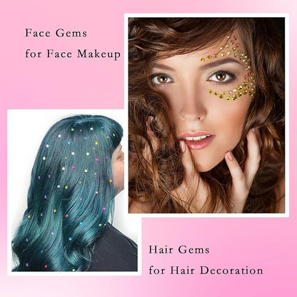 NIACONN 1760 Pcs Gold Yellow Hair Jewels Face Gems Stick on, Self Adhesive Glitter Rhinestones Stickers for Women Body Eyes Nails Festival Halloween Makeup & Crafts