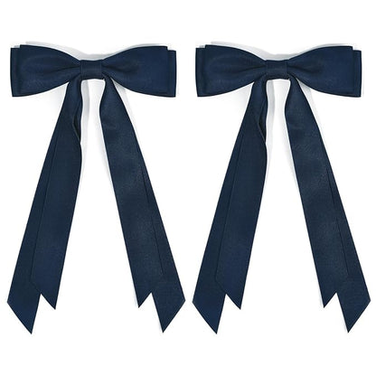 2PCS Silky Satin Hair Bows Hair Clip Blue Hair Ribbon Ponytail Holder Accessories Slides Metal Clips Hair Bow for Women Girls Toddlers Teens Kids