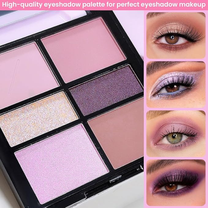 Six-Color Eyeshadow Makeup Palette, Deep Nude Rose Gold Amethyst Champagne Gold Plum Red Pink Eyeshadows, Blendable Matte and Shimmer, Long-Lasting -Waterproof-Cruelty-Free With Built-In Mirror - 03#