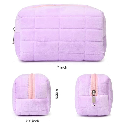 2 Pieces Makeup Bag Cute Cosmetic Bag Plush Blue Purple Makeup Pouch Travel Toiletry Bag Organizer Makeup Brushes Storage Bag for Women