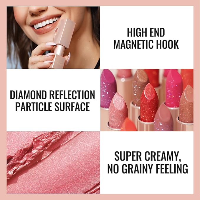 Oulac Shimmer Brown Lipstick, Infinity High Shine Finish, Hydrating Lip Color Infused with Damask Rose Oil for All-Day Comfort, Gluten-Free Vegan Beauty, D06 Brown Diamond