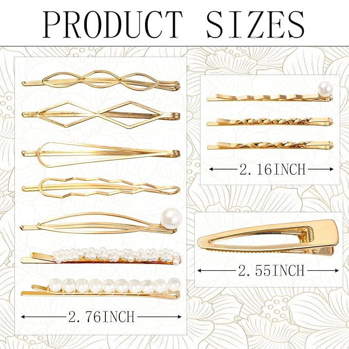 18 PCS Geometric Metal Gold Hair Styling Pins Women Girls Preppy Pearls Hair Clips Bridal Elegant Hair Barrette Set Minimalist Bobby Pins Dainty Hair Accessories
