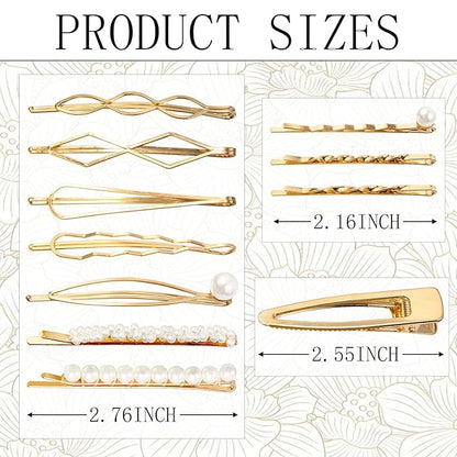 18 PCS Geometric Metal Gold Hair Styling Pins Women Girls Preppy Pearls Hair Clips Bridal Elegant Hair Barrette Set Minimalist Bobby Pins Dainty Hair Accessories
