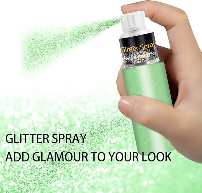 Non-Aerosol Hair and Body Glitter Spray, Holographic Glitter Highlighter Powder, Face Body Clothes Shiny Glitter, Loose Shimmer Hairspray Festival Rave Prom St. Patrick's Day Accessories