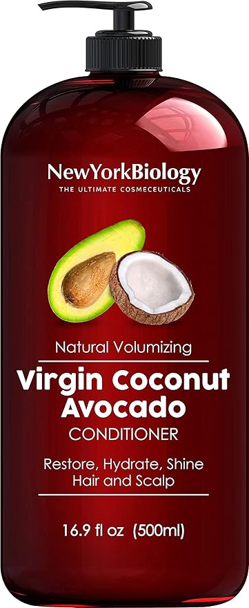 New York Biology Virgin Coconut and Avocado Oil Conditioner - Helps Restore Shine, Hair Gloss and Hydration to Dry Hair and Itchy Scalp – Safe for All Hair Types - 16.9 fl Oz