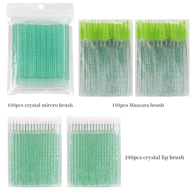 300 PCS/Sets Eyelash Extension Supplies Disposable Micro Swab Brush Match Eyebrow Spoolie Lip Brush Mascara Wand Applicator Mascara Applicator eyelashes Tool (all green handle)