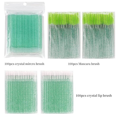 300 PCS/Sets Eyelash Extension Supplies Disposable Micro Swab Brush Match Eyebrow Spoolie Lip Brush Mascara Wand Applicator Mascara Applicator eyelashes Tool (all green handle)