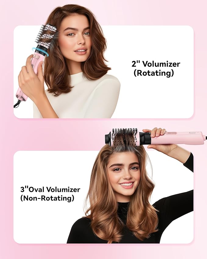 2-in-1 Blow Dryer Brush Set for Frizz-Free Blowout | 2-inch Rotating Hair Dryer Brush & 3-inch Hot Air Brush with Oval Barrel | 1000W for Fast Drying, Straightening, Volumizing & Smoothing
