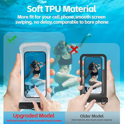 2PCS Waterproof Phone Pouch- [3D Design ], Waterproof Phone Case for iPhone 15 14 13 Pro Max Plus Galaxy Google Up to 8", Dry Bag for Beach Cruise Travel, Black/Clear
