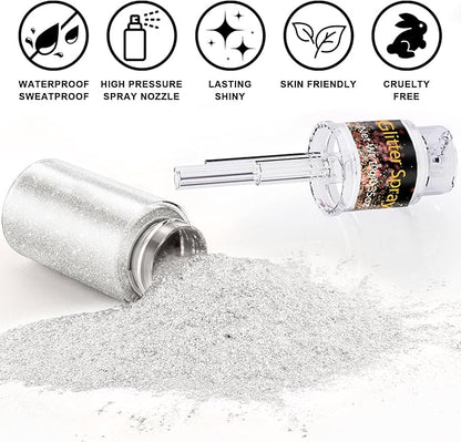 Hair and Body Glitter Spray, 1PC Peal White Glitter Hairspray Dry Powder Makeup for Clothes, Festival Rave Prom Loose Sparkle Powder,Holographic Ultra Fine Resin Glitters for Crafts,10g (Peal White)
