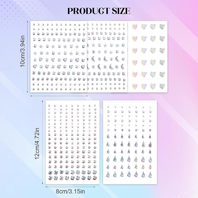 5 Sheets Face Gems Face Jewels Stickers, Self-Adhesive Rhinestones Stickers, 5 Types of Rainbow Art Gems Stick On for Face, Nail, Eyes, Body, Hair, Makeup, Festival Decorations, DIY Crafts