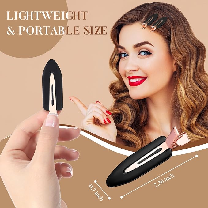 D 8 Pcs Hair Clips - No Crease Hair Clips - Flat Makeup Clips for Women and Girls - Creaseless Hair Clips for Hairstyling Bangs Salon Rose Gold Handle - Black
