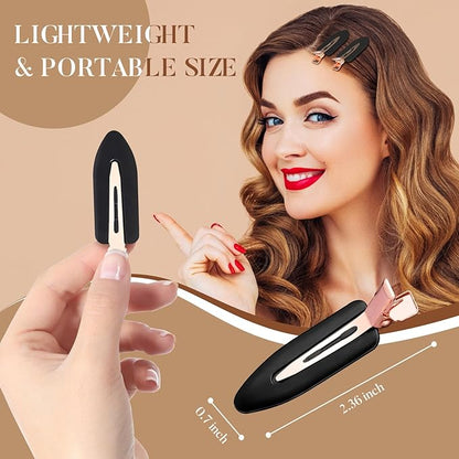 D 8 Pcs Hair Clips - No Crease Hair Clips - Flat Makeup Clips for Women and Girls - Creaseless Hair Clips for Hairstyling Bangs Salon Rose Gold Handle - Black
