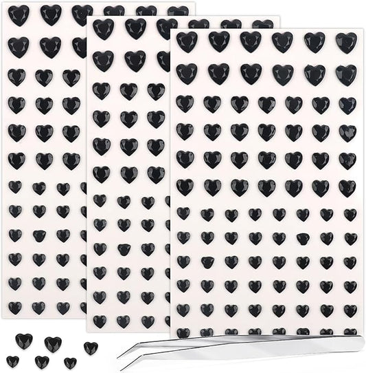 264Pcs Heart Face Gems Love Gems, Self-Adhesive Face Jewels Rhinestones 5/7/10 mm DIY Face Gems Stick on, Valentine Makeup Gems Rave Accessories for Face Eyes Hair Makeup Body, Crafts (Black)