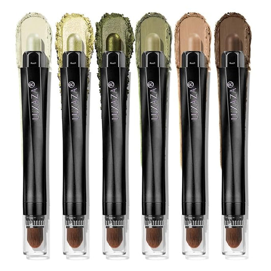 Neutral Eyeshadow Stick Makeup Set, Green Metallic Shimmer Matte Cream Eye Shadow Eyeliner Brightener Pencil Crayon - FIREFLIES LIGHT