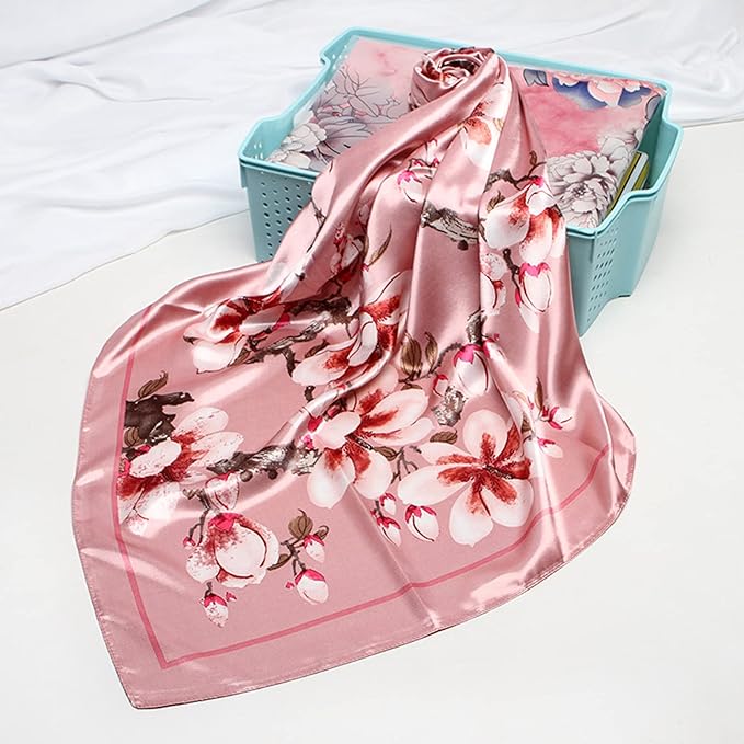 35 x 35 Women's Fashion Pattern Large Square Silk Like Hair Scarf Head Sleeping Wrap Satin Neck Bandana for Gift…