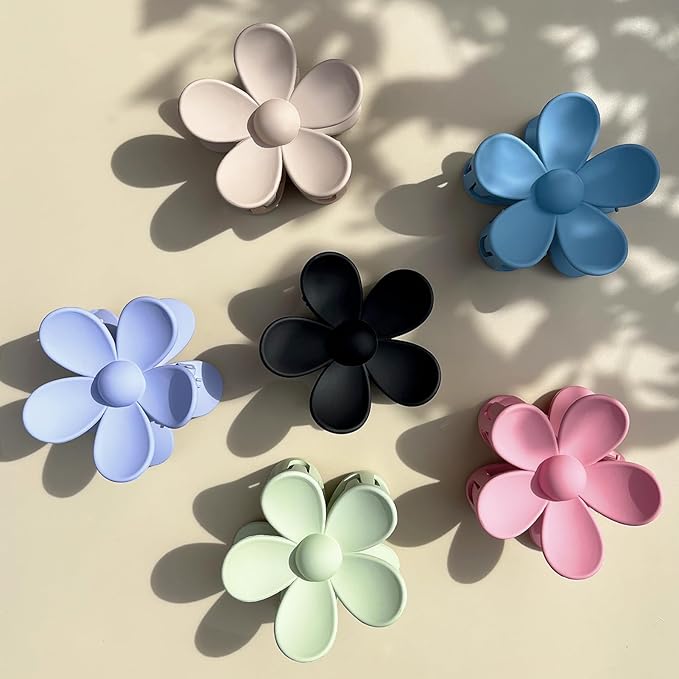Flower Hair Clips 6 PCS Flower Claw Clips for Women Matte Large Claw Clips Strong Hold Jaw Clamps Hair Accessories for Thick Hair 6 Colors