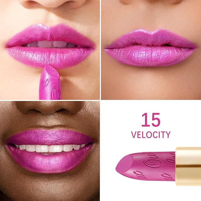 Oulac Hot Pink Lipstick Set 2PCS - Included Metallic Fuchsia Lipstick and Shimmer Pink Liptsick, Vegan Lightweight Hydrating Formula, 15+D02