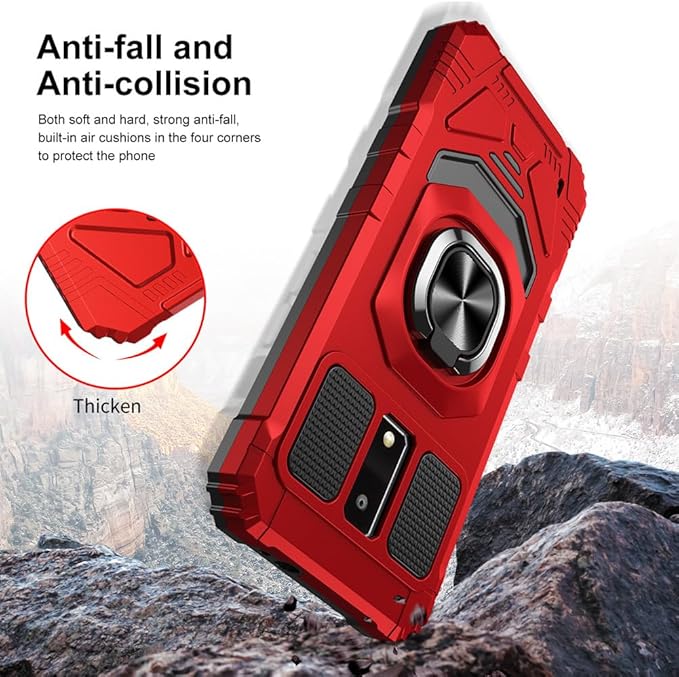 for Blu View 4 Case with 1 Pack Screen Protector,Dual Layer Hybrid Heavy Duty Defender Protection,Sleek Rugged Reinforced Cushion Corner Kickstand Shockproof Bumper Cover for Blu View 4 B135DL Red