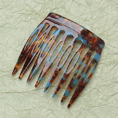 2 Pcs Women Hair Side Comb French Vintage 2.3 x 2.4 Inch Hair Decoration Curved Hair Combs for Bun Twist Hair Styling Accessories (Black and Brown)