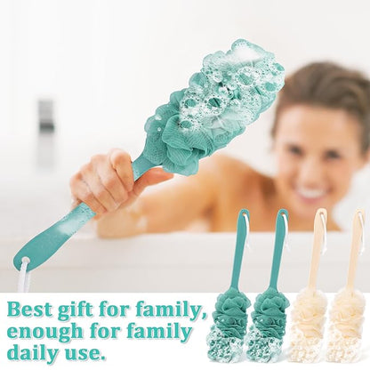 4Pack Back Scrubber for Shower Loofah with Long Handle, Shower Brush for Body, 17″ Loofah on a Stick for Men Women Bathing Accessories, Scrubber Sponge for Exfoliating Bath Brushes (Beige & Green)