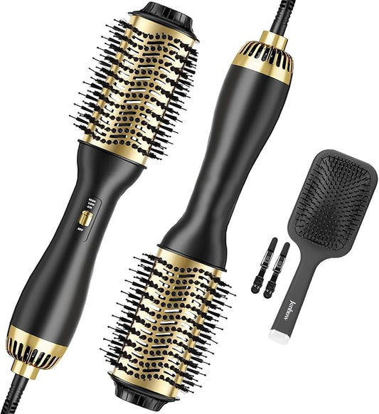 4-in-1 Hair Styler: Oval Brush Dryer and Volumizer for All Hair Types (Black Gold)