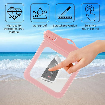 2 Pack Submersible Waterproof Wallet Dry Car Key Fob Case Bag,Swimming Surfing Water Sports Small Waterproof Pouch Holder for Door Ship Card Credit ID Card Driver Fishing License Cash Coins-Pink
