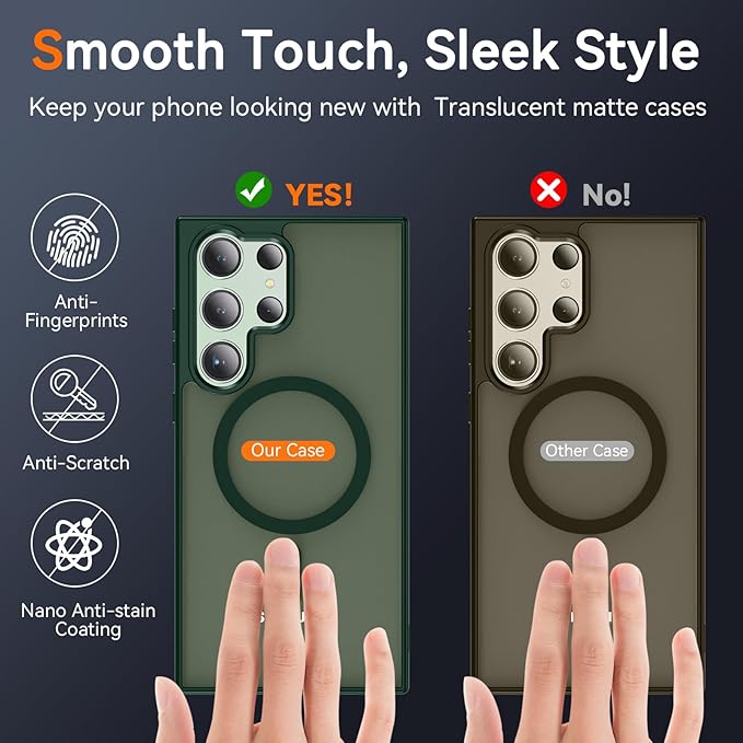 OWKEY for S23 Ultra Case 6.8'', Magnetic Samsung Galaxy S23 Ultra Case for Magsafe, [Shockproof Military] Translucent Back Slim Bumper Cover Phone Case Galaxy s23 Ultra case, Green