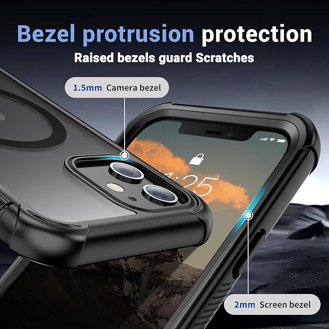 for iPhone 12 Case/iPhone 12 Pro Case, [Compatible with MagSafe][Military Grade Drop Protection][Heavy Duty Protection][Non-Slip][Shockproof] with 2-Layer Durable Bumper Phone Case 6.1''-Black