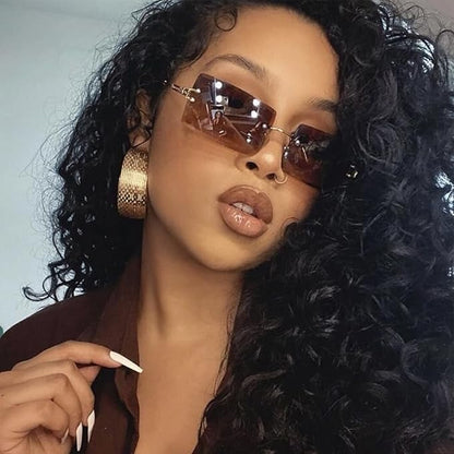 Rectangle Sunglasses for Men/Women Small Rimless Square Shade Eyewear
