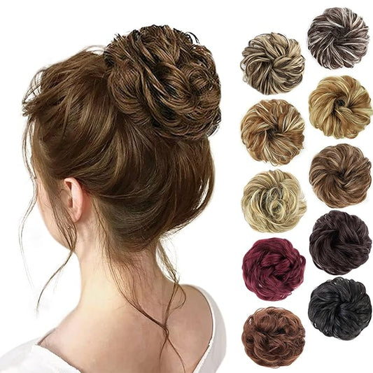 MORICA 1PCS Messy Hair Bun Hair Scrunchies Extension Curly Wavy Messy Bun Hair Synthetic Chignon Hairpieces for Women (Lightest Ash Blonde## 10#)