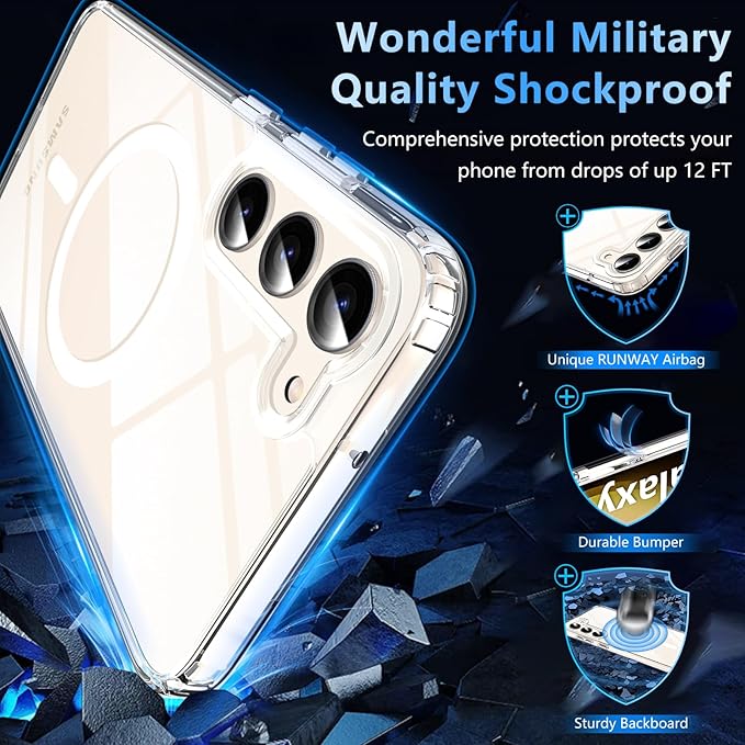 OWKEY for Samsung Galaxy S23 Plus Case 6.6'', Magnetic S23 Plus Case Compatible with Magsafe, [Military Grade Shockproof] Transparent Back Slim Bumper Cover Phone Case, Clear