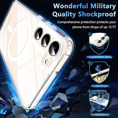 OWKEY for Samsung Galaxy S23 Plus Case 6.6'', Magnetic S23 Plus Case Compatible with Magsafe, [Military Grade Shockproof] Transparent Back Slim Bumper Cover Phone Case, Clear