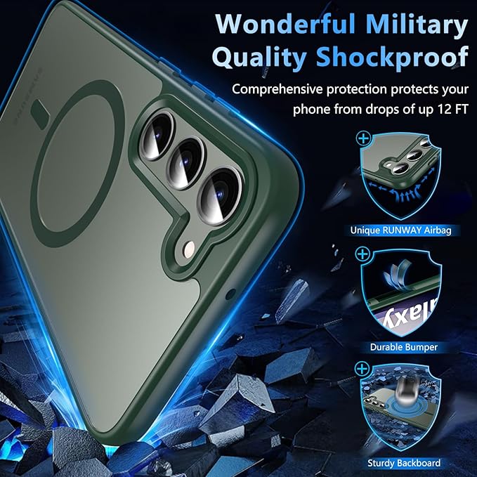 OWKEY for Samsung Galaxy S23 Plus Case 6.6'', Magnetic S23 Plus Case Compatible with Magsafe, [Military Grade Shockproof] Translucent Back Slim Bumper Cover Phone Case Galaxy S23 Plus case, Green