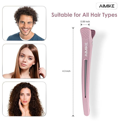 AIMIKE 12pcs Professional Hair Clips for Styling Sectioning, Anti-Slip No-Trace Duck Billed Hair Clips with Silicone Band, Salon and Home Hair Cutting Clips for Hairdresser, Women, Men - 4.3” Long