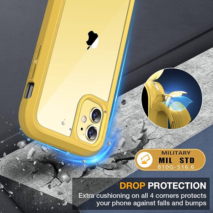 Miracase Glass Series Designed for iPhone 11 Case [2023 Upgraded] Full-Body Rugged Bumper Case with Built-in 9H Tempered Glass Screen Protector and Camera Protector (Yellow)