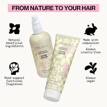 Pacifica Vanilla Oat Milk Volumizing Foam Shampoo – Weightless Foaming Shampoo for Fine or Flat Hair, Adds Volume & Body, Hydrating Oat Milk, Sulfate-Free, Vegan