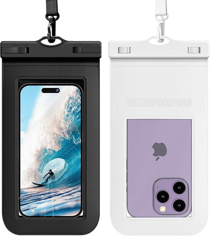 2 Pcs Waterproof Phone Pouch Case Up to 7.2", Floating Universal IPX8 Water Proof Cell Phone Dry Bag for iPhone 16 15 14 13 12 11 Pro Max XR XS SE 2022, Outdoor Sports, Black+White