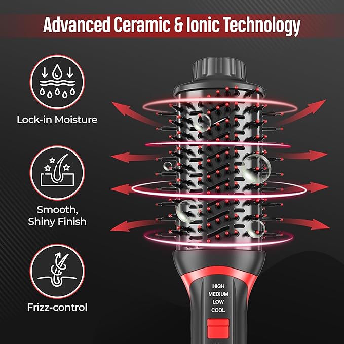 4-in-1 Hair Dryer Brush & Volumizer, Ionic Ceramic Hot Air Brush for Smoothing, Straightening, and Styling – Multi-Temperature Settings, Suitable for All Hair Types