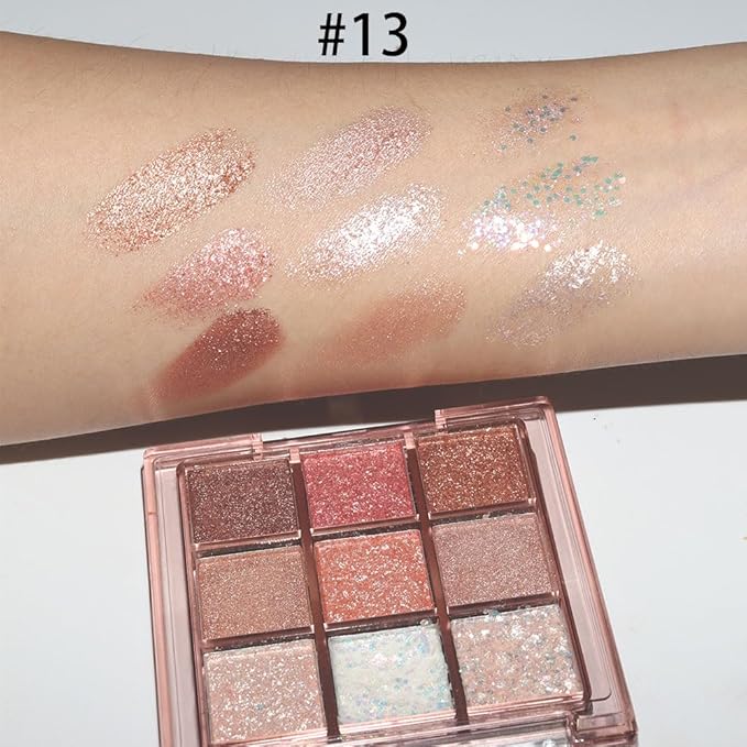 9 Colors Nude Champagne Gold Matte Shimmer Eyeshadow Palette for Eye Makeup,High Pigmented Brown Eye Shadow Primers Powder Palet de sombras de ojos-13#