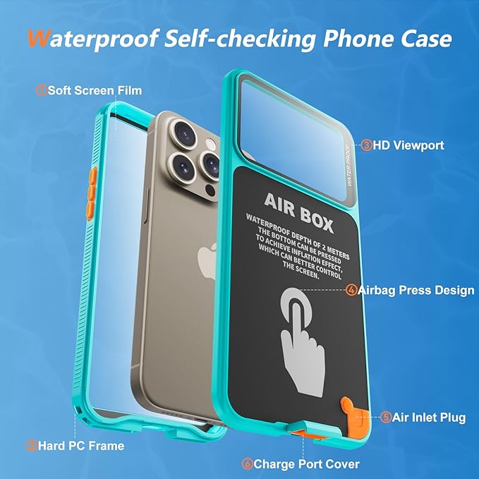 Mitywah Waterproof Case for iPhone, Underwater Snorkeling Diving Phone Case for iPhone 15PM 14PM 13PM 12PM /15PLUS 14PLUS, HD Underwater Photography Snorkeling Case Travel Essentials Blue Green